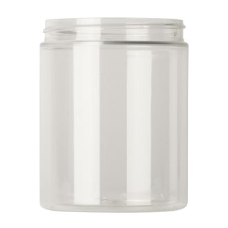 Pot en PET cylindrique transparent 250 ml avec couvercle à vis en plastique  blanc 70/400