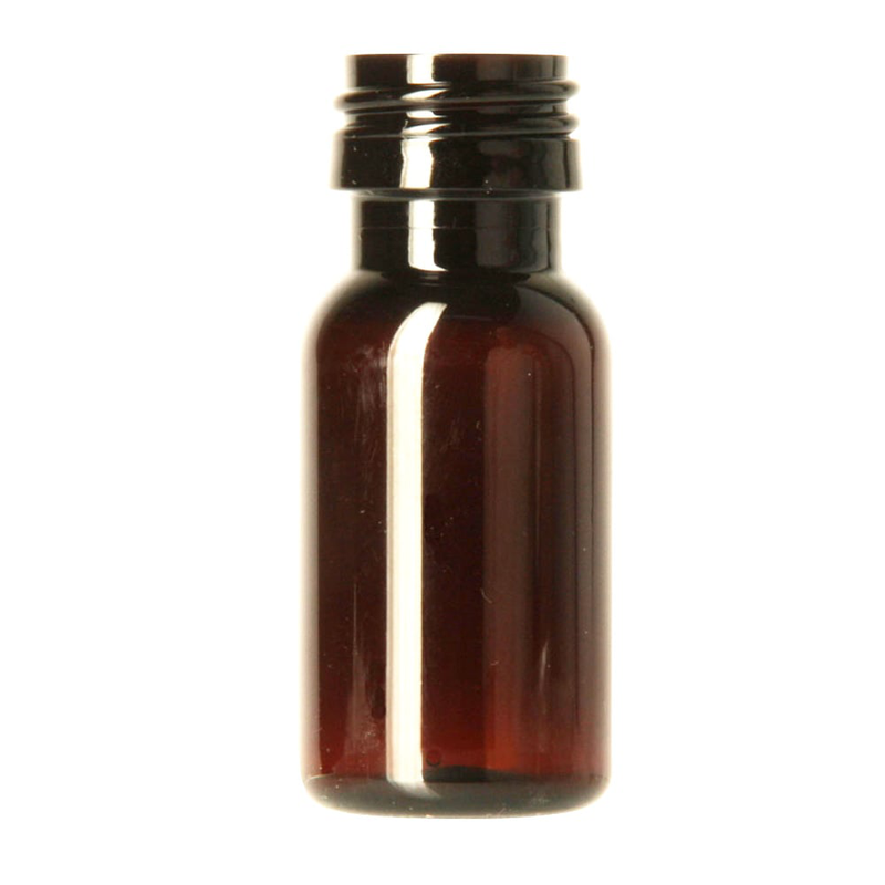 Pharma Mini 15ml, 18 ROPP, rPET-Kunststoff-Flasche Rund, F891A amber 01