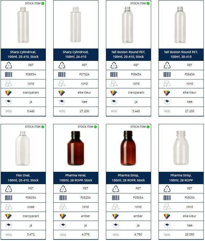 100ml PET bottle assortiment