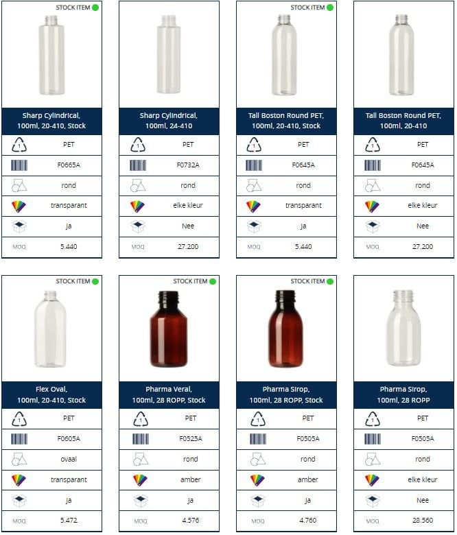 100ml PET bottle assortiment