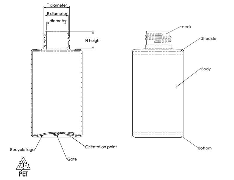 Dimension of PET bottles