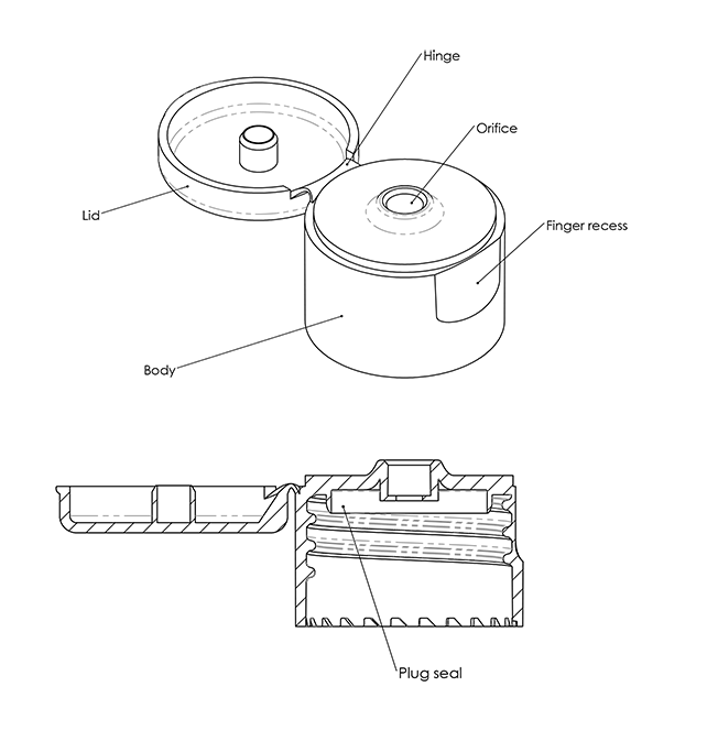 Bouchon flip top dessin technique